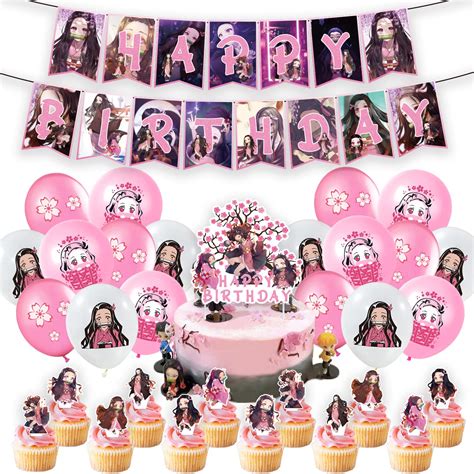 Buy Anime Nezuko Theme Birthday Party Supplies Decorations Set Includes ...