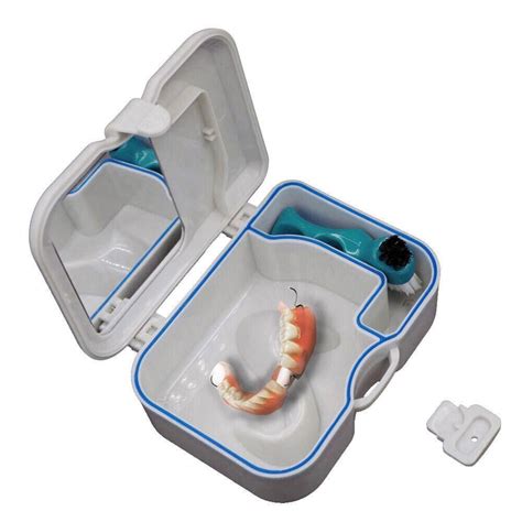 Denture Storage False Teeth Care Box Case With Mirror and Clean Brush ...