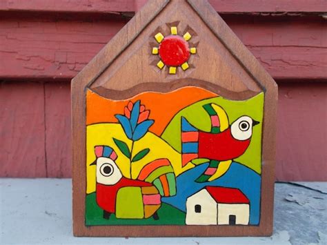 Set of Two Salvadoran Folk Art El Salvador Wood Plaques