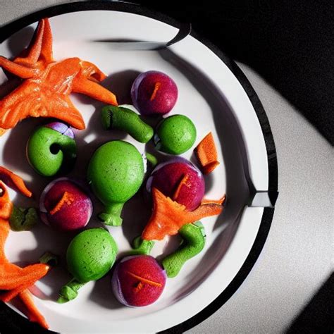 a strange alien meal, photorealistic, 8 k, professional food pho ...