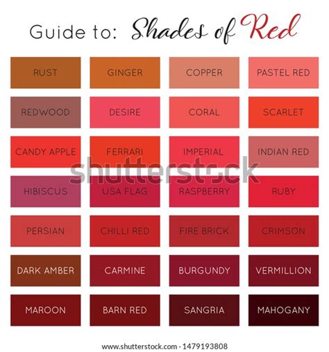 Guide Shades Red Color Palette Names Stock Vector (Royalty Free ...