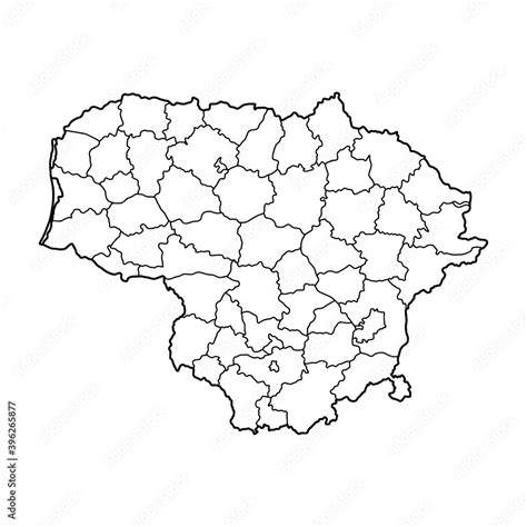 Outline map of Lithuania white background. Vector map with contour ...