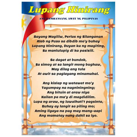 Laminated Wall Poster Decor LUPANG HINIRANG PANATANG MAKABAYAN | Shopee ...