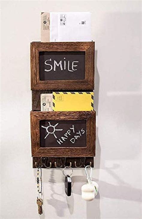 Applecj Wooden Wall Mount Mail Organizer, Rustic Wood Mail Sorter with ...