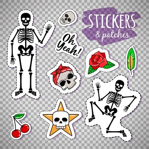 Skeleton Stickers on Transparent Background Stock Vector - Illustration ...