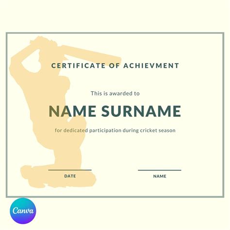 Editable Cricket Certificate, Canva Cricket Certificate Template ...