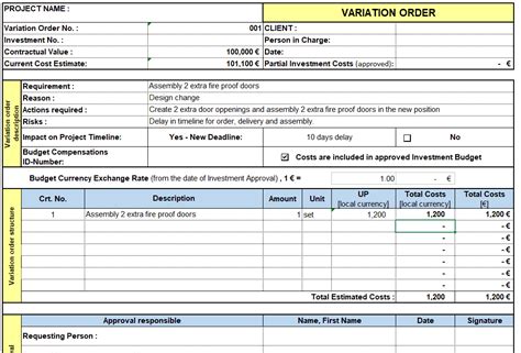 Variation Order - Template - Construction Documents And Templates