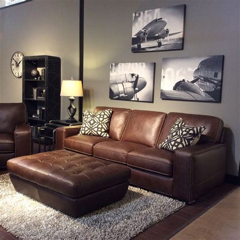 Brown Leather Sofa Gray Walls - Everything Furniture