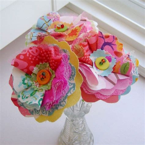 Handmade Fabric Scrap Flower Bouquet Valentine's by tracyBdesigns