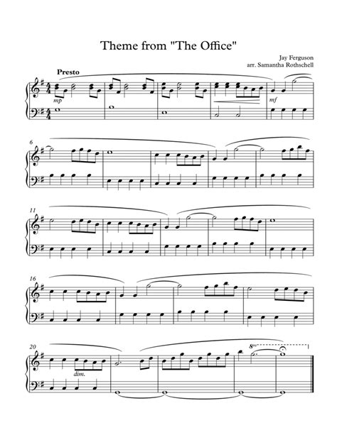 The Office - Theme (arr. Samantha Rothschell) by Jay Ferguson Sheet ...