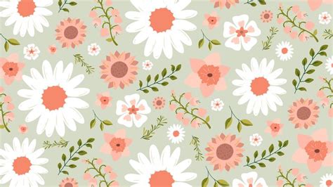 a floral pattern with pink, white and green flowers on a light green ...