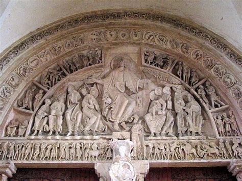 The tympanum of Vézelay Abbey, Burgundy, France, 1130s, has much ...