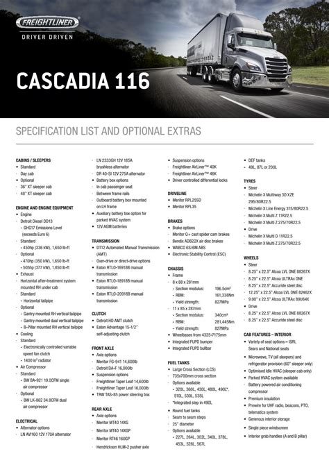 Cascadia Spec Sheets by daimlertrucks_aftersales - Issuu