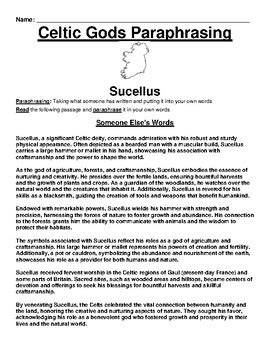 Sucellus (Celtic God) Paraphrasing Worksheet by BEST Educational Consulting