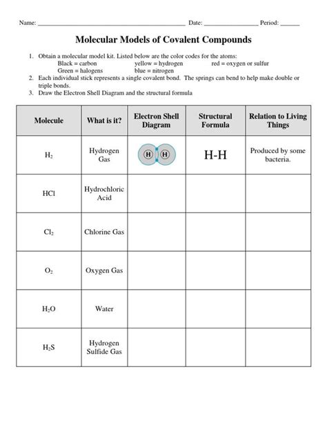 Molecules and Compounds Worksheet Molecular Models Of Covalent Pounds ...