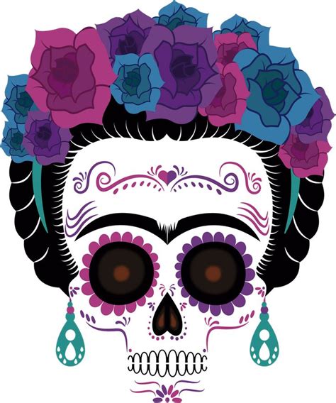 Frida Kahlo Sugar Skull sticker Sticker by South Pacific Prints - White ...