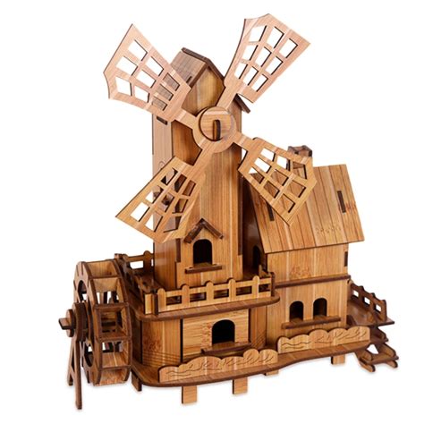 Bamboo Wooden 3D Puzzles Creative Windmill Phonograph Jigsaw Fun Puzzle ...