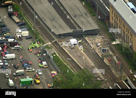 Potters Bar train crash Aerial view Hertfordshire UK Stock Photo ...