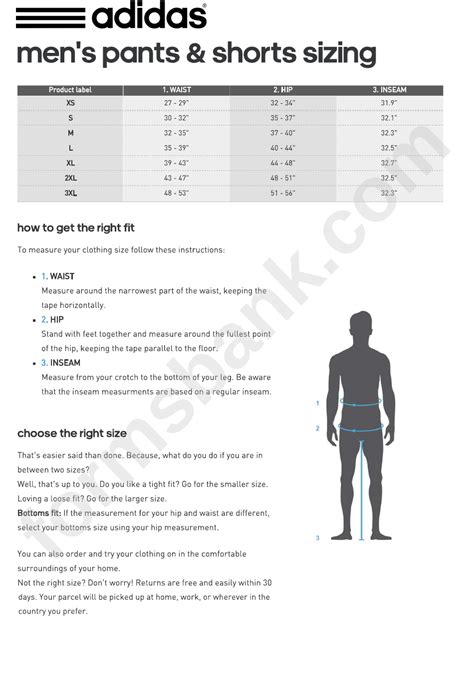 Adidas Men'S And Women'S Pants And Shorts Size Chart printable pdf download