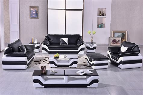 Modern Black And White Leather Sofa Set | Baci Living Room