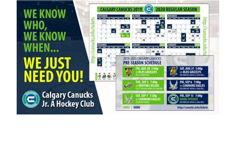 Canucks 2019-2020 Schedule | Calgary Canucks - Over 50 Years of Junior ...