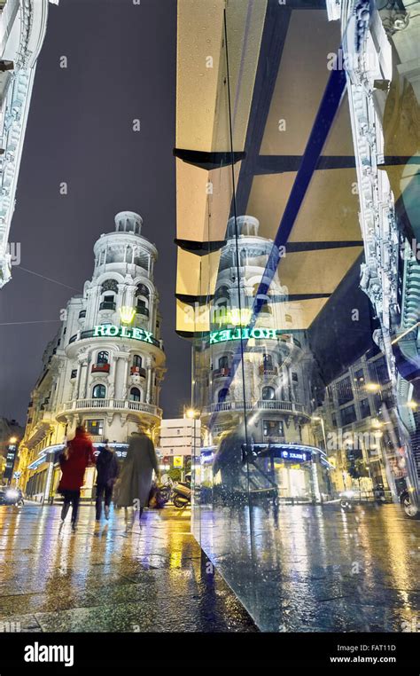 Gran Via street at night. Madrid. Spain Stock Photo - Alamy