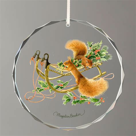 Squirrel in the Snow Round Glass Christmas Tree Ornament - Christmas ...