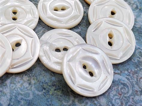 Carved Mother of Pearl Buttons 6 Pieces Natural Shell Buttons | Etsy