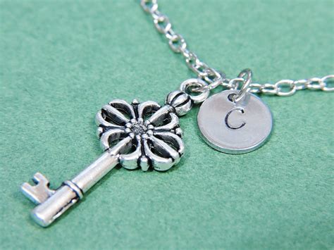 Silver Key Charm Necklace with by HandStampedJewelry55 on Etsy