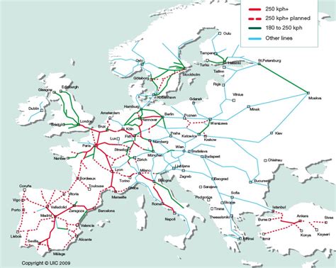 Europe International & high speed train rail maps