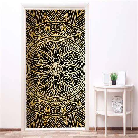 Gold Metallic Mandala for Door, Half Mandala Wall Fridge Stickers, Peel ...