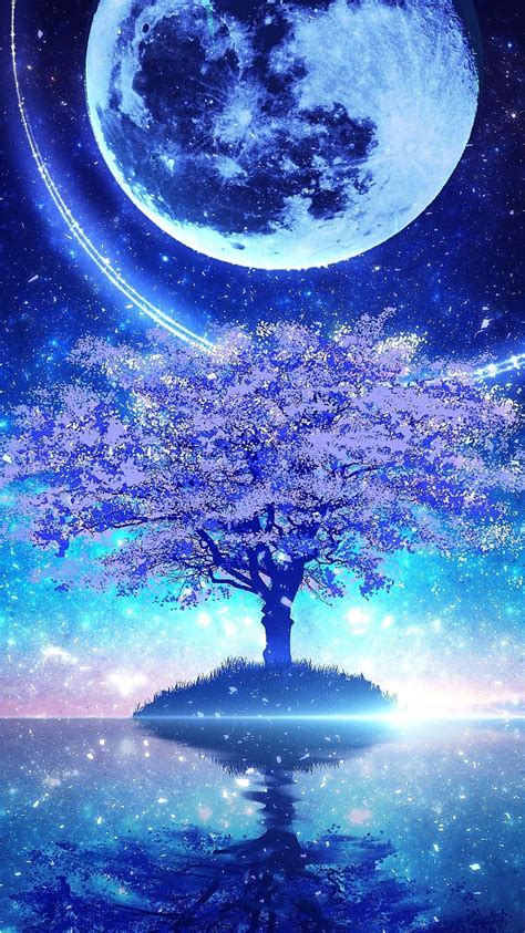 Anime Scenery Purple Tree, anime scenery, purple tree, full moon ...