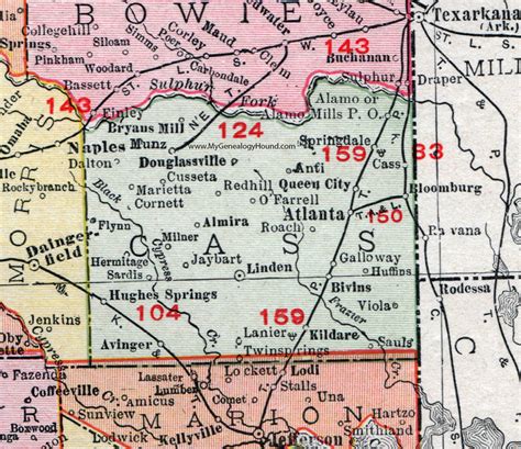 Cass County, Texas, 1911 Map, Rand McNally, Linden, Atlanta, Douglassville