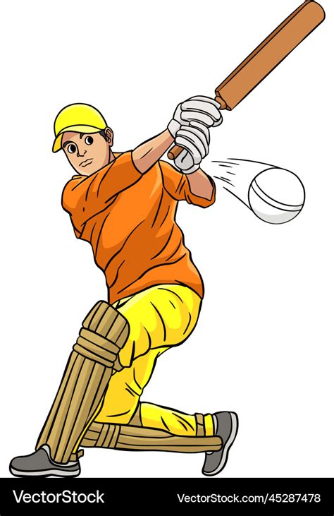 Cricket sports cartoon colored clipart Royalty Free Vector