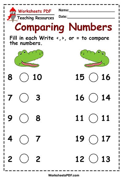 Equal, Less and Greater Than Symbols - Worksheets PDF