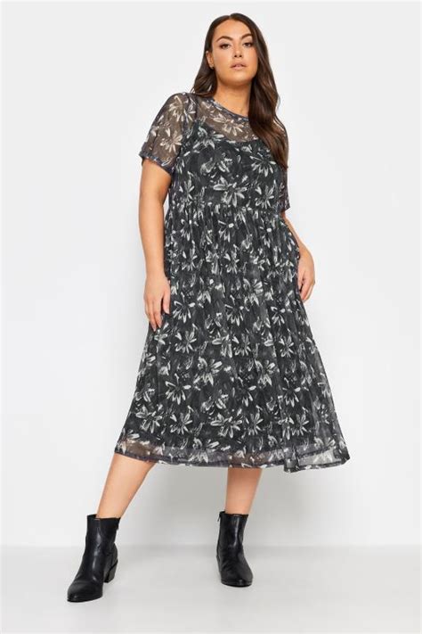 YOURS Curve Plus Size Black Floral Smock Dress | Yours Clothing