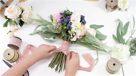 How To Tie A Bouquet With Frayed Ribbon - YouTube