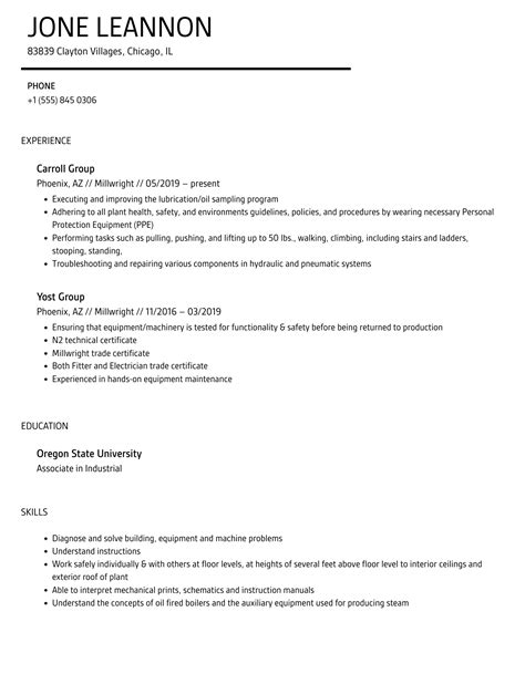 Millwright Resume Samples | Velvet Jobs