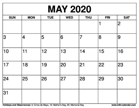 FREE PRINTABLE MAY 2020 CALENDARS