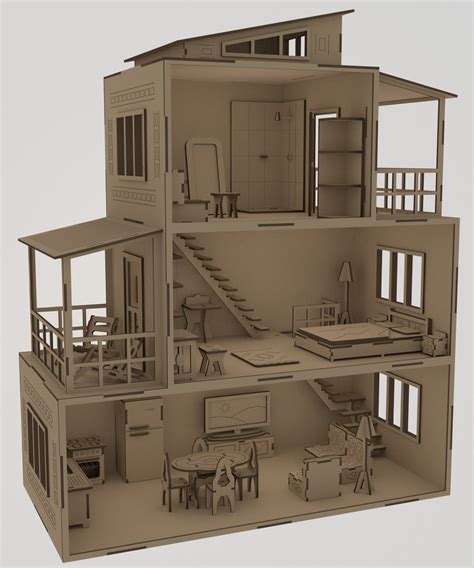 Laser Cut House model with furniture - Dezin