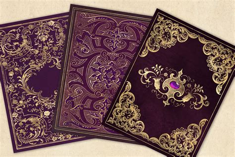 Gilded Purple Book Covers By Digital Curio | TheHungryJPEG