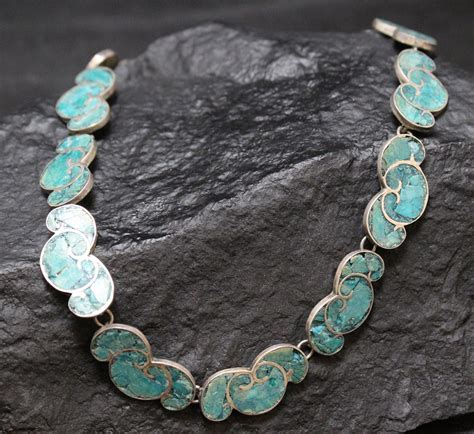 Sterling Silver Turquoise Inlay Bracelet and Necklace Set