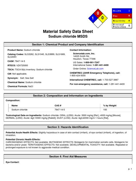 msds nacl | Toxicity | Congenital Disorder