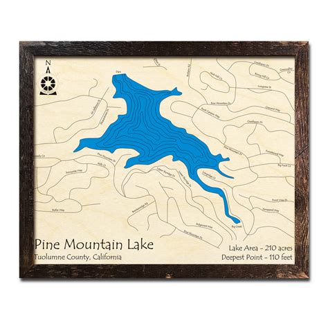 Pine Mountain Lake, CA Wood Map | 3D Topographic Charts