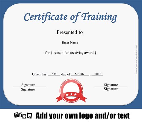 Free Certificate of Training Template - Customizable