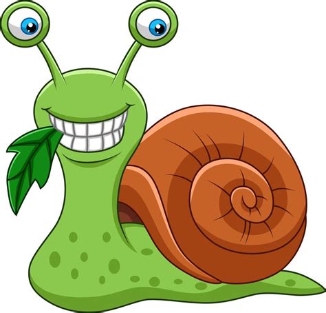 Cartoon funny snail eating a leaf 8387760 Vector Art at Vecteezy