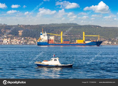 Container ship in Dardanelles strait, Turkey — Stock Photo © bloodua ...