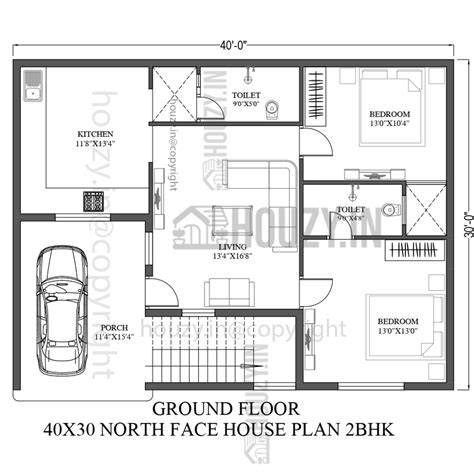 40x30 house plan north facing | HOUZY.IN