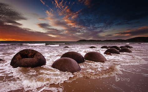 HD wallpaper: Tidal Rocks-Bing wallpaper, stones on beach shore, water ...