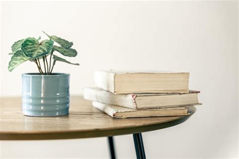 Free Photo | A stack of books and a houseplant in a pot on a blurred ...